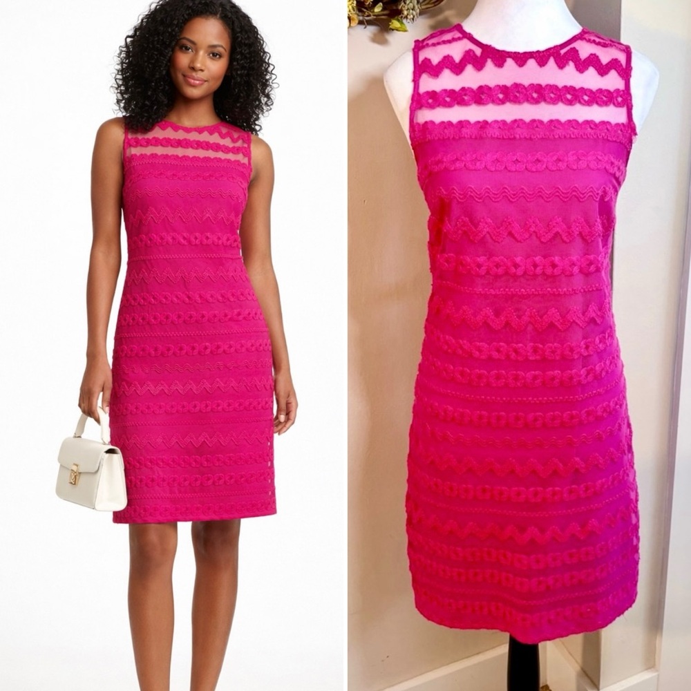 Trina Turk Bissitti Pink Sheer Illusion Neck Sheath Dress Lace Mesh Sz S🧡